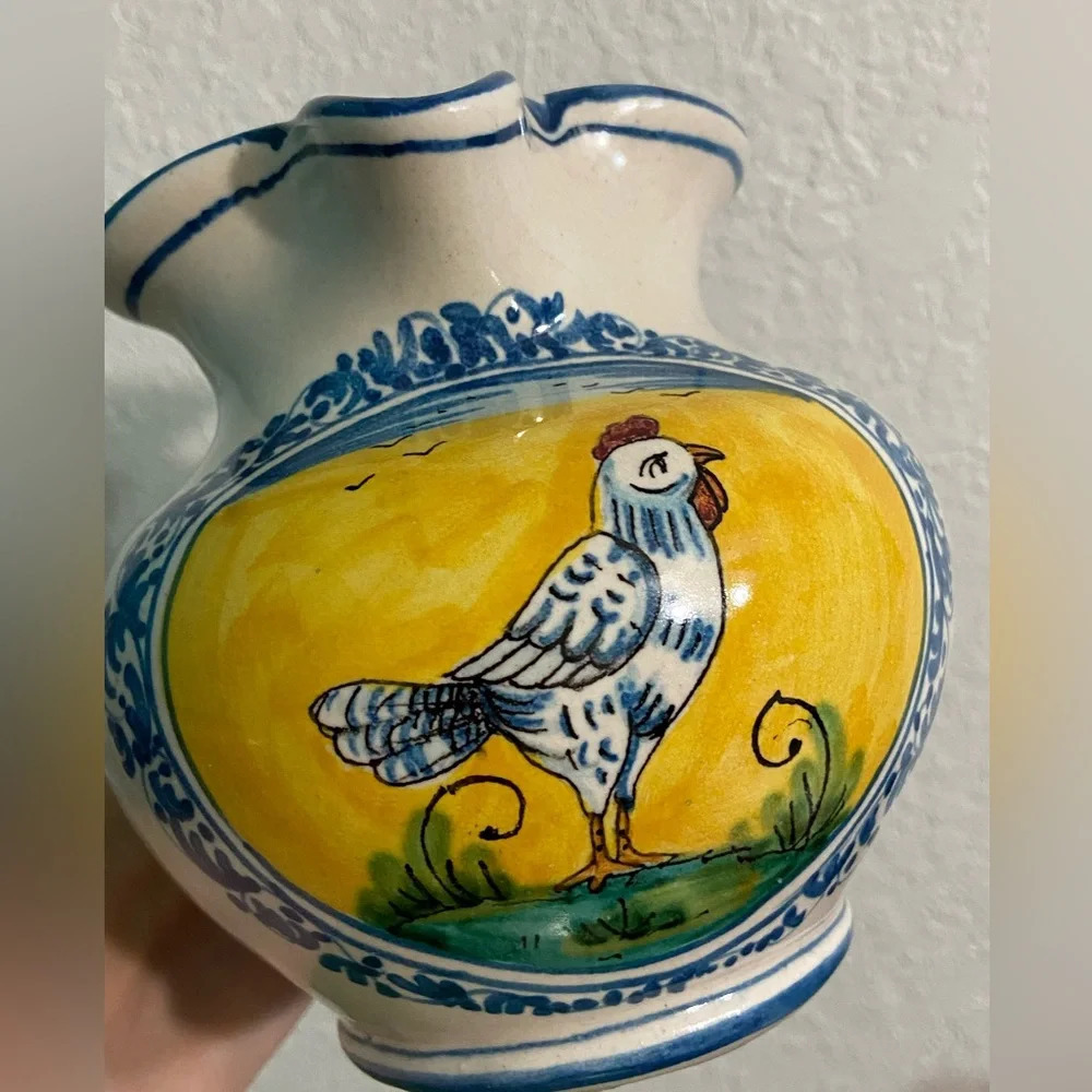 🖤 Italian Ceramic Rooster Chicken Pitcher Hand Painted Italy (Marked) - Picture 4 of 14